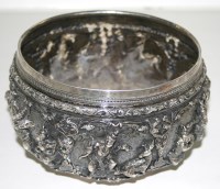 Lot 672 - A Burmese white metal rice bowl, squat...