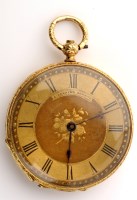 Lot 683 - A 14ct. gold lady's fob watch, the white...