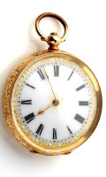 Lot 684 - An 18ct. gold cased lady's fob watch, by C....