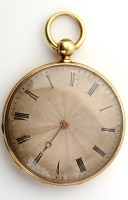 Lot 698 - A yellow metal cased open faced fob watch, the...