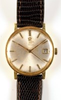 Lot 699 - An 18ct. gold Omega wristwatch, the silvered...