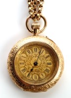 Lot 710 - A 14ct. yellow gold cased fob watch, the gilt...