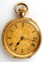 Lot 714 - A lady's 18ct. gold fob watch, the gilt roman...