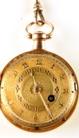 Lot 720 - An 18ct. gold cased pocket watch, the gilt...