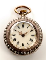 Lot 723 - A silver cased lady's fob watch, the white...