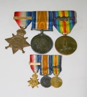 Lot 1077 - Three First World War medals and miniatures,...