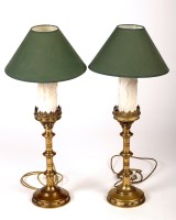 Lot 1168 - A pair of Victorian style brass table lamps,...