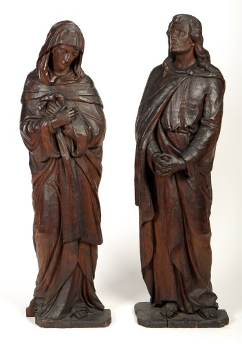 Lot 1330 - A pair of late 19th Century carved oak male...