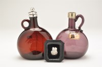 Lot 351 - Amber and aubergine glass pilgrim flask shaped...