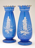 Lot 353 - Pair of blue glass cameo style vases, of...