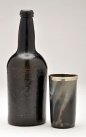 Lot 354 - Dark green glass bottle, the body with...