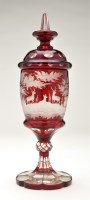 Lot 356 - Bohemian ruby and clear cut glass goblet and...