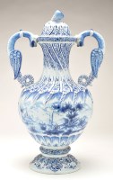 Lot 423 - Large Dutch delftware two handled blue and...