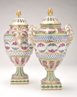 Lot 440 - Pair of Continental porcelain urns and covers,...