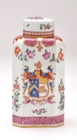 Lot 465 - Famille rose armorial caddy and cover, rose...