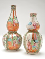 Lot 472 - Two similar Chinese double-gourd famille rose...