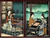 Lot 488 - Pair of Chinese reverse paintings on glass,...