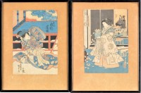 Lot 510 - Pair of Japanese prints, depicting figures in...