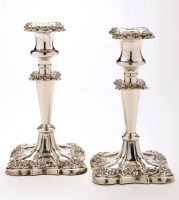 Lot 591 - A matched pair of Edwardian candlesticks, by I....