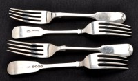 Lot 597 - Fourteen George IV and later dessert forks,...