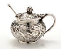 Lot 695 - A Japanese sterling mustard pot, of squat...