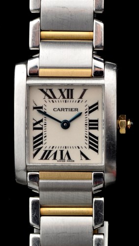 Lot 731 - Cartier: a stainless steel Tank Francaise lady'...
