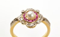 Lot 745 - A cultured pearl, ruby and diamond cluster...