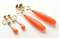 Lot 813 - Two pairs of coral drop earrings, one pair...