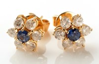 Lot 936 - A pair of sapphire and diamond cluster stud...