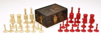 Lot 1004 - A turned bone and red stained chess set,...