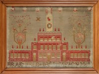 Lot 1014 - A mid 19th Century sampler, depicting...