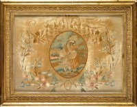 Lot 1016 - A Victorian needlework picture, the central...