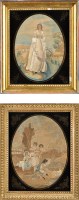 Lot 1021 - Two Victorian silkwork pictures, one depicting...