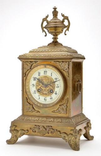 Lot 1076 - Japy Freres: a French brass mantel clock, with...