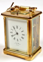 Lot 1107 - A 20th Century brass repeating carriage clock,...