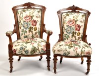 Lot 1139 - A Victorian walnut armchair, the scrolling...