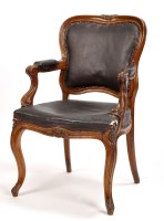 Lot 1144 - A Louis XV style oak carver chair, the...