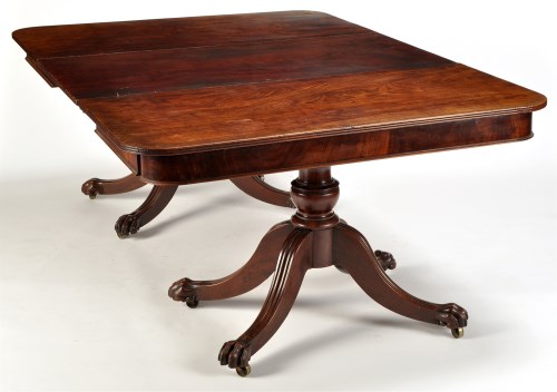Lot 1197 - A Regency mahogany twin stalk dining table,...