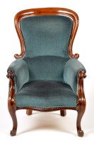 Lot 1214 - A Victorian mahogany easy chair, the arched...