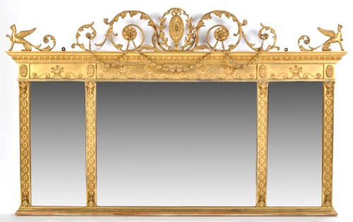 Lot 1231 - A Regency style triptych overmantel mirror,...