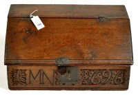 Lot 1234 - A late 17th Century oak bible box, the sloped...