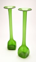 Lot 32 - A pair of stylish hand-blown green glass vases,...