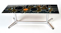 Lot 83 - A pottery tiled and chromed metal coffee table,...