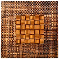 Lot 116 - A large geometric pattern stained bamboo and...