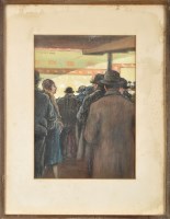 Lot 262 - Clifford Hall A CINEMA QUEUE signed pastel...