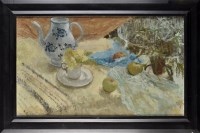 Lot 413 - Mary Connely ''STILL-LIFE WITH APPLES'' signed...