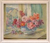 Lot 213 - Owen Bowen (1873-1967) A BOWL OF FLOWERS ON A...