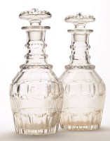 Lot 291 - A pair of cut glass mallet-shaped decanters,...