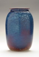 Lot 302 - A Ruskin high fired vase, the mottled blue/red...