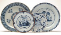 Lot 345 - Four 18th Century delft plates, comprising:...